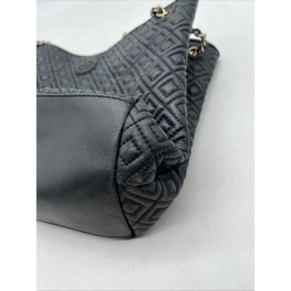 Tory Burch Marion Black‎ Quilted Leather Tote Bag Chain Strap Large